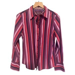 Robert Graham Women's Striped Button Up Shirt Purple Pink Medium